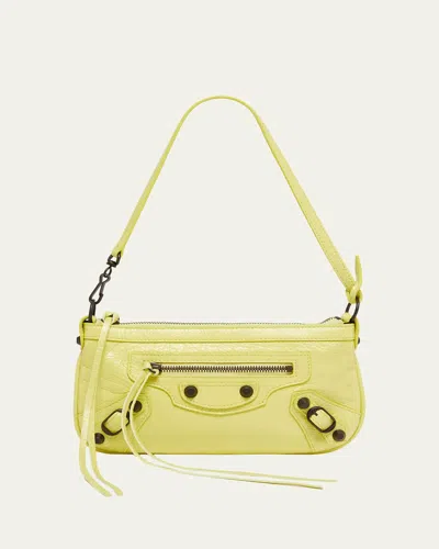 Balenciaga Le City Crinkled Leather Pouch Shoulder Bag In Pink