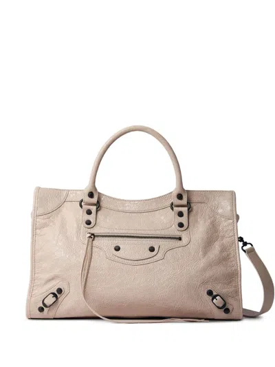 Balenciaga Le City Crinkled Leather Stud Tote Bag