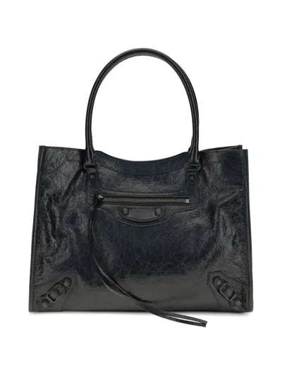 Balenciaga Le City Crinkled Leather Tote Bag In Animal Print