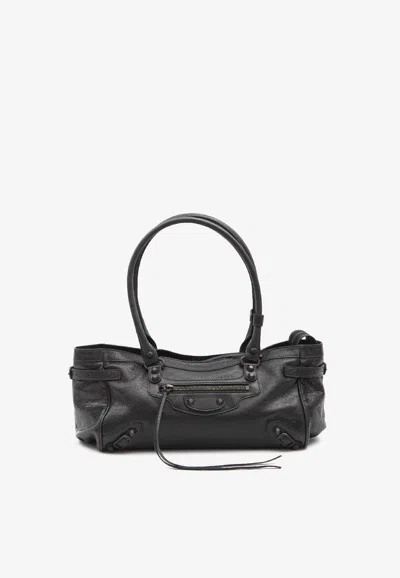Balenciaga Le City East West Grained Leather Shoulder Bag In Black