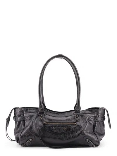 Balenciaga Le City East West Leather Shoulder Bag In Black