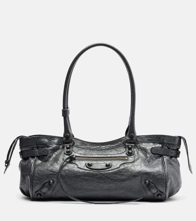 Balenciaga Le City East-west Leather Shoulder Bag In Gray