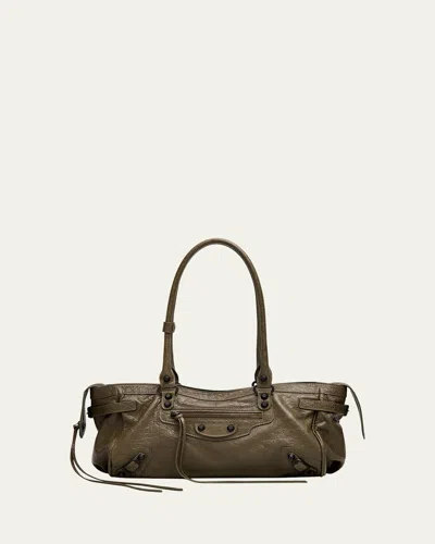 Balenciaga Le City East-west Shoulder Bag In Leather In Green