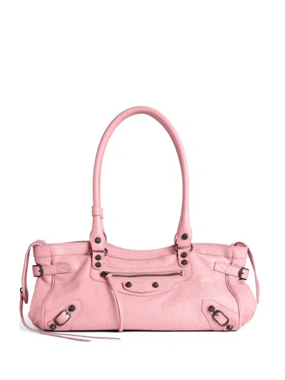 Balenciaga Shoulder Bag Double Handles Exterior Zip Pocket In Pink