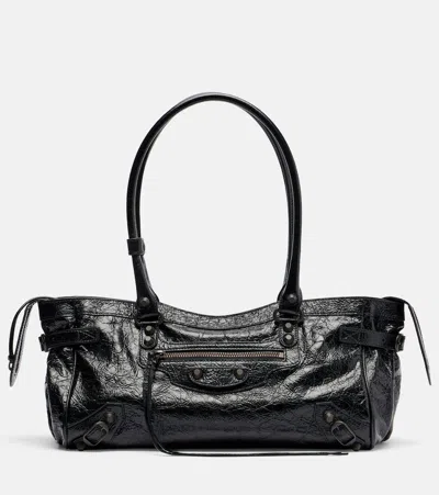 Balenciaga Le City East-west Leather Shoulder Bag In Black