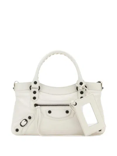 Balenciaga Le City First Leather Braided-handle Tote Bag In White
