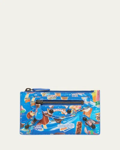 Balenciaga Le City Graphic Leather Long Coin And Card Holder In Blue