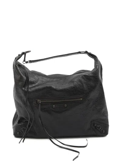 Balenciaga Le City Hobo Medium Arena Zip Leather Tote Bag In Black