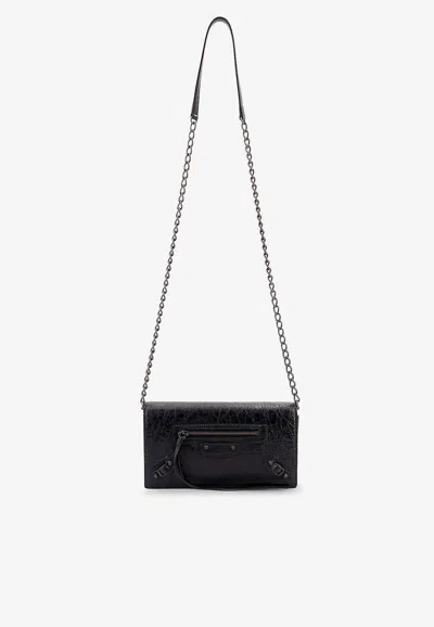 Balenciaga Le City Leather Chain Clutch In Black