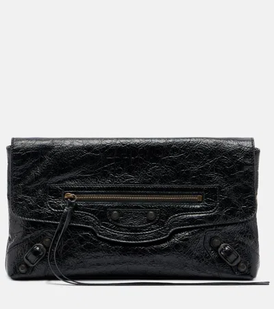 Balenciaga Le City Leather Clutch In Black