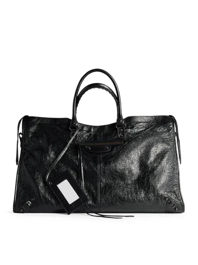 Balenciaga Le City Travel Textured-leather Tote Bag In Black