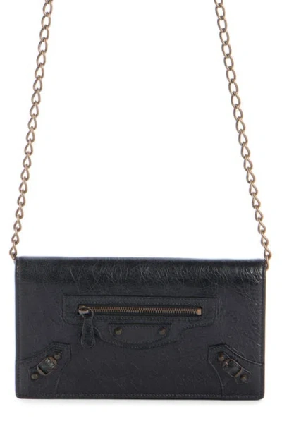 Balenciaga Le City Leather Wallet On A Chain In 1000 Black
