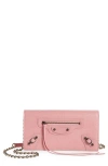Balenciaga Le City Leather Wallet On A Chain In 5826 Vintage Pink