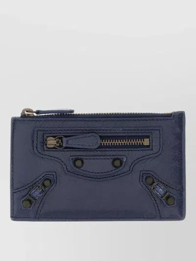 Balenciaga Le City Lungo Textured Studded Card Holder In Blue