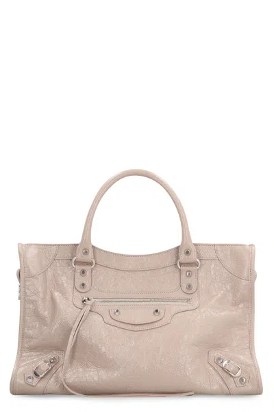Balenciaga Le City Medium Leather Bag In Turtledove