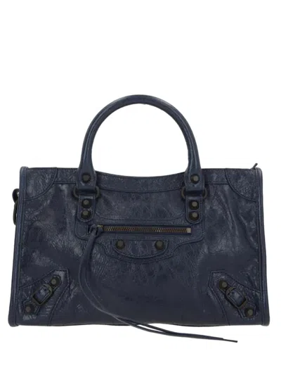 Balenciaga Le City Medium Bag In Arena Leather In Blue