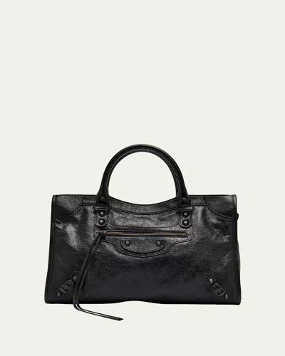 Balenciaga Le City Medium Crinkled Leather Top-handle Bag