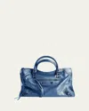 Balenciaga Le City Medium Crinkled Leather Top-handle Bag In Blue