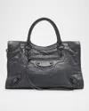 Balenciaga Le City Medium Crinkled Leather Top-handle Bag In 1251 Volcanic Rock