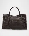 Balenciaga Le City Medium Crinkled Leather Top-handle Bag In 2221 Espresso