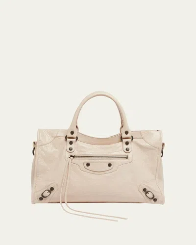 Balenciaga Le City Medium Crinkled Leather Top-handle Bag In Almond