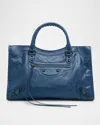 Balenciaga Le City Medium Crinkled Leather Top-handle Bag In Blue