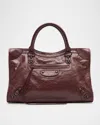 Balenciaga Le City Medium Crinkled Leather Top-handle Bag In Burgundy