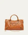 Balenciaga Le City Medium Crinkled Leather Top-handle Bag In Orange