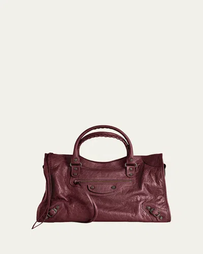 Balenciaga Le City Medium Crinkled Leather Top-handle Bag In Purple