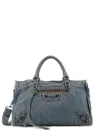 Balenciaga Le City Medium Denim Shoulder Bag In Blue