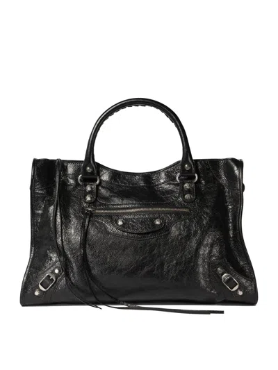 Balenciaga Le City Medium Textured-leather Tote In Black