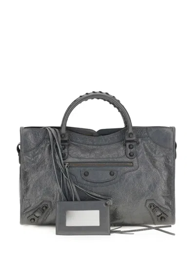 Balenciaga Le City Medium Leather Handbag In Gray