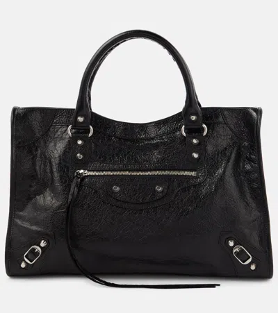 Balenciaga Le City Medium Leather Shoulder Bag In Black