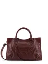 Balenciaga Le City Medium Crinkled Leather Top-handle Bag In Burgundy
