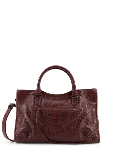 Balenciaga Le City Medium Leather Shoulder Bag In Burgundy