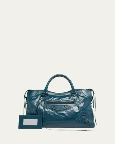 Balenciaga Le City Medium Leather Tote Bag In Blue