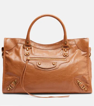 Balenciaga Le City Medium Leather Tote Bag In Brown