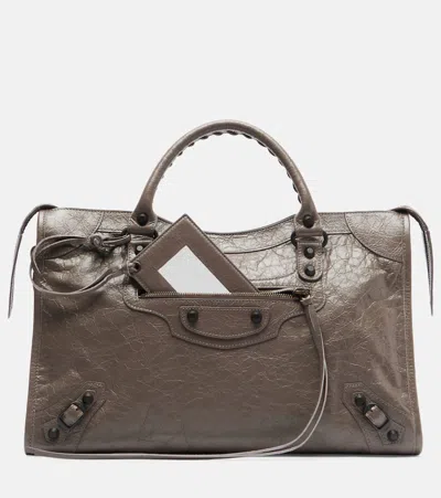 Balenciaga Le City Medium Leather Tote Bag In Gray