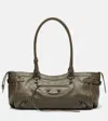 Balenciaga Leather Shoulder Bag With Buckle And Double Handles In Green