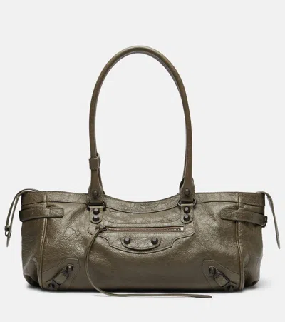 Balenciaga Le City Medium Leather Tote Bag In Green