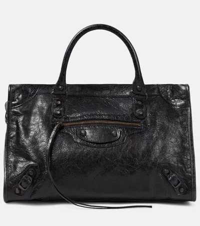 Balenciaga Le City Medium Leather Tote Bag In Silver