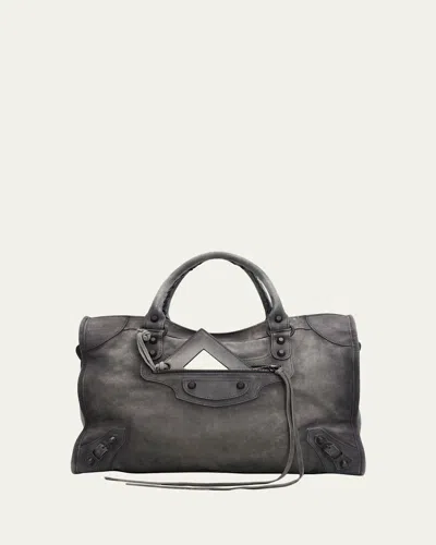 Balenciaga Le City Medium Leather Tote Bag In Storm