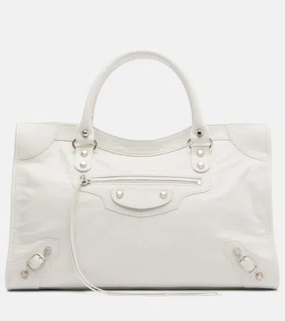 Balenciaga Le City Medium Leather Tote Bag In White