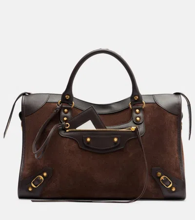 Balenciaga Le City Medium Leather-trimmed Suede Tote Bag In Brown
