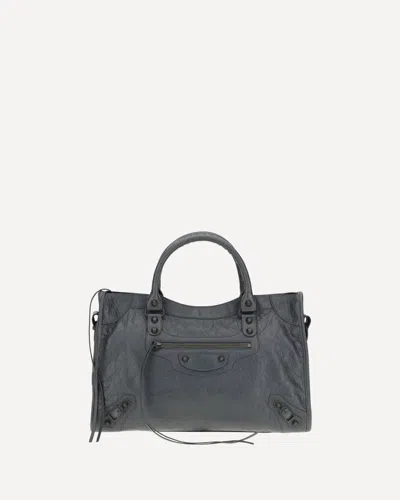 Balenciaga Le City Medium Crinkled Leather Top-handle Bag In Gray
