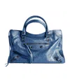 Balenciaga Le City Medium Crinkled Leather Top-handle Bag In Mineral Blue