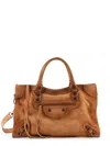 Balenciaga Women Le City Medium Suede Shoulder Bag In Brown