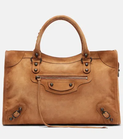 Balenciaga Le City Medium Suede Tote Bag In Brown