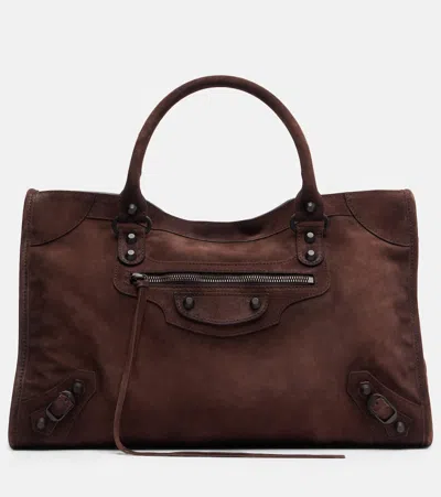 Balenciaga Le City Medium Suede Tote Bag In Brown