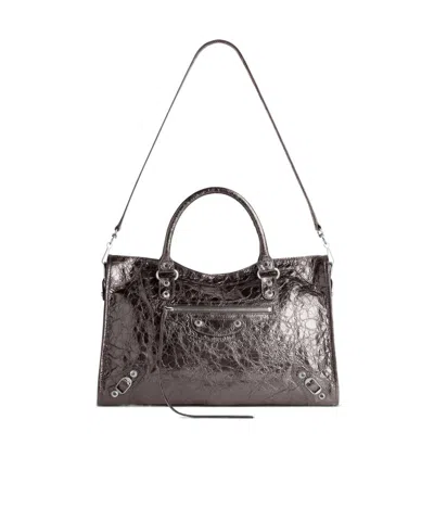 Balenciaga Le City Medium Top Handle Bag In Steel Gray